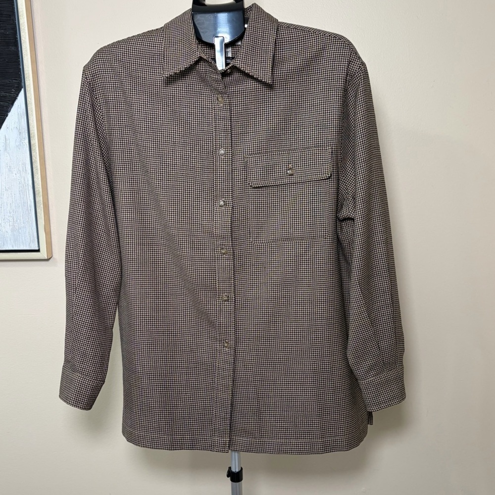 Vintage Evan Picone 100% Wool Houndstooth Button Down Size Large